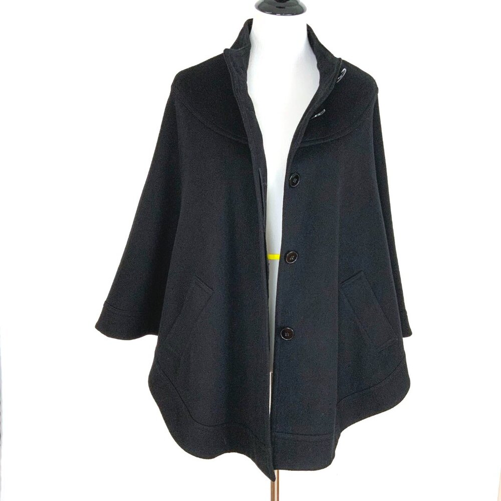 New Helene Berman London Black Wool Cashmere Poncho Cape Sz M - Picture 12 of 16